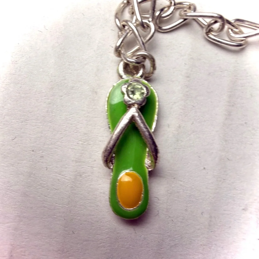 Vintage Silver Tone Enamel Flip Flop Charm Bracelet Sandals‎ Beach Colorful Y2K